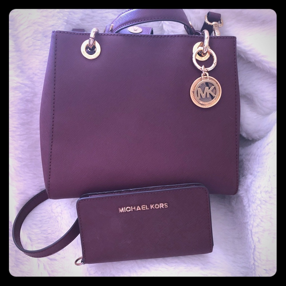 Michael Kors small burgundy satchel and wallet